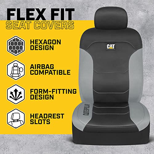 CAT Black & Gray Car Seat Covers Full Set – Front Seat Covers & Rear Bench Seat Cover – Airbag Compatible, 60/40 Split Bench for Trucks, Cars & SUVs – Automotive Interior Seat Protection Accessories - color: a-Full Set Gray