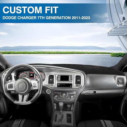 KUST Black Dash Cover for Dodge Charger 2011-2022 2023 Left Hand Driving Polyester Dashboard Cover Non-Slip Center Interior Accessories for Charger Custom Fit Dash Mat Sunshade No Glare - size: Charger 11-23(Black)