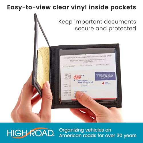 High Road Car Registration and Insurance Card Holder for Sun Visor, Glove Box or Console with 2 Clear Hidden Car Document Pockets