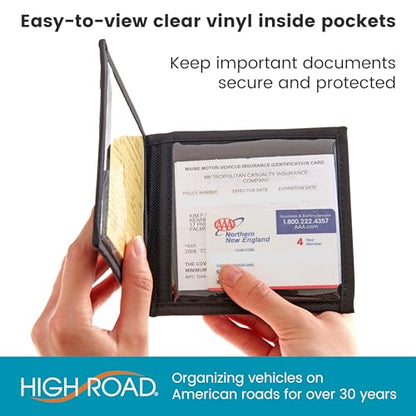 High Road Car Registration and Insurance Card Holder for Sun Visor, Glove Box or Console with 2 Clear Hidden Car Document Pockets