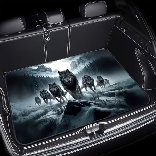 Universal Car Trunk Mat 29" x 39", The Wolf Family All Weather Trunk Protection Cargo Liner, Durable Cargo Mat Rear Trunk Liner, Stylish Vehicle Interior Accessories Suitable for Most Car Models - color: The Wolf Family
