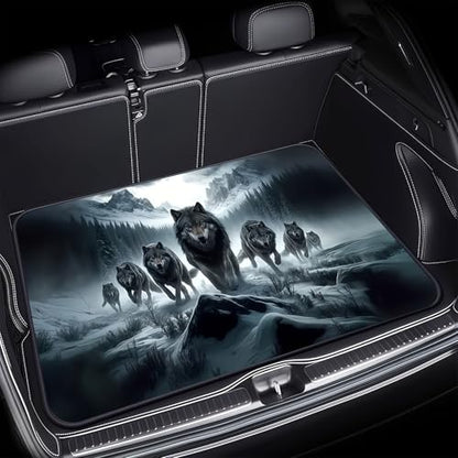 Universal Car Trunk Mat 29" x 39", The Wolf Family All Weather Trunk Protection Cargo Liner, Durable Cargo Mat Rear Trunk Liner, Stylish Vehicle Interior Accessories Suitable for Most Car Models - color: The Wolf Family