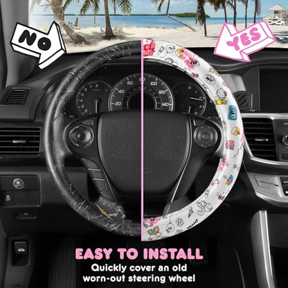 Hello Kitty Steering Wheel Cover, Official Sanrio Car Steering Wheel Cover with Universal Size 14.5-15, Cute White Hello Kitty Car Accessories for Women (Hello Kitty Look at Me) - style: Hello Kitty Look at Me
