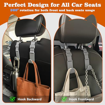 Amooca Car Headrest Hooks 4 Pack Adjustable Universal Fit Auto Seat Back Organizer Storage Hanger Purse Bags Holder with Clip Gray - color: Gray