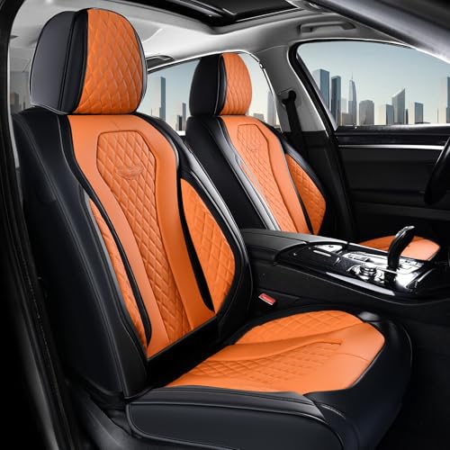 Coverado Car Seat Covers, Seat Covers Front Seats,Orange Car Seat Cover, Waterproof Car Seat Covers, Car Seat Cushion, Front Leather Seat Protector Fit for Most Cars - color: Black/Orange, size: FrontPair