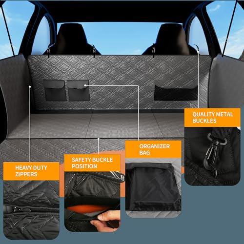 SugarFox Dog Car Seat Cover for Back Seat - Upgraded PU Leather Dog Hammock, 400lbs Hard Bottom Backseat Pet Cover, Waterproof Anti-Scratch + Pet Safety Belt (Black-54“x18”) - color: 01-BLACK, size: L