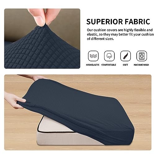 Easy-Going Stretch Individual Loveseat Couch Cushion Cover Sofa Cushion Furniture Protector Sofa slipcover Soft Flexibility with Elastic Bottom (2-piece Loveseat Cushion Cover, Dark Blue) - color: Dark Blue, size: 2-piece