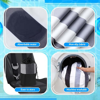 Hahafelt 2 Pack Car Seat Towel Covers with Storage Bag, 63 x 32 Inch Universal Non Slip Waterproof Sweat Protector for Car Truck, Gym Swimming Running, Machine Washable (Black Vertical Stripes) - style: Black Vertical Stripes