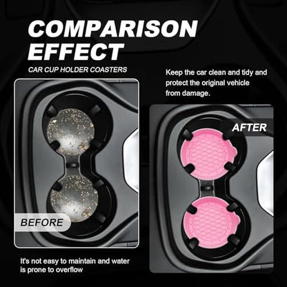 4-Pack Universal Cup Holder Coasters, Black Silicone Inserts - Keep Your Car Clean with Non-Slip & Spill-Proof Coasters for All Vehicles (Pink) - color: pink