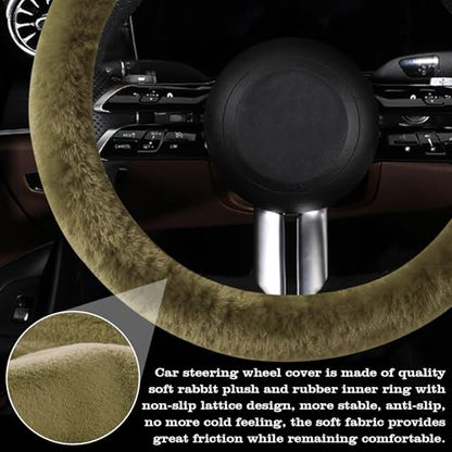 Furry Warm Steering Wheel Cover, Universal 14.5-15 Inch Winter Plush Warm Steering Wheel Cover, Soft Fluffy, Anti-Slip Design, Soft Texture (Green) - color: Green Plush
