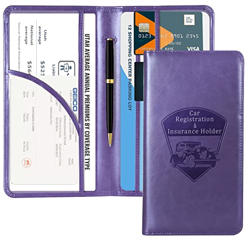 CoBak Car Registration and Insurance Holder - Vehicle Glove Box Car Organizer,Auto Truck Comparment Accessories Case with Magnetic Closure for Driver License,Cards - color: L-Purple