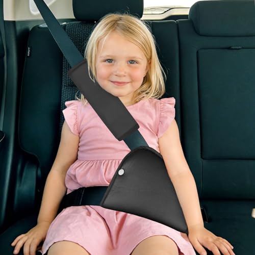 Kids Seat Belt Cover Pads, Universal Seat Belt Adjuster for Kids, HNHUAMING Kid's Shoulder & Belly Protective Padding for Travel, Soft Breathable Car Seat Straps Pads for Children, Black - color: black