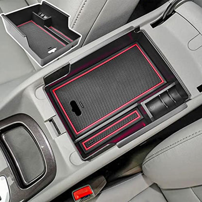 EDBETOS Center Console Organizer Tray Compatible with Chevy Malibu Accessories 2016-2019 2020 2021 2022 2023 2024 2025 Secondary Armrest Storage Box Insert Tray, USB Cable Hole, ABS Material, Red - color: Red Trim