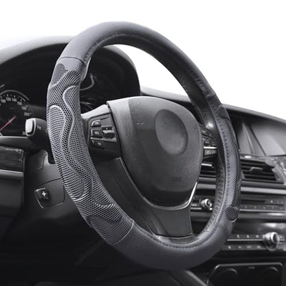 Elantrip Leather Steering Wheel Cover Great Grip with 3D Honeycomb Anti-Slip Design, Universal 14.5-15 Inch Car Wheel Protector Black - color: Black, size: 14 1/2 - 15 inch