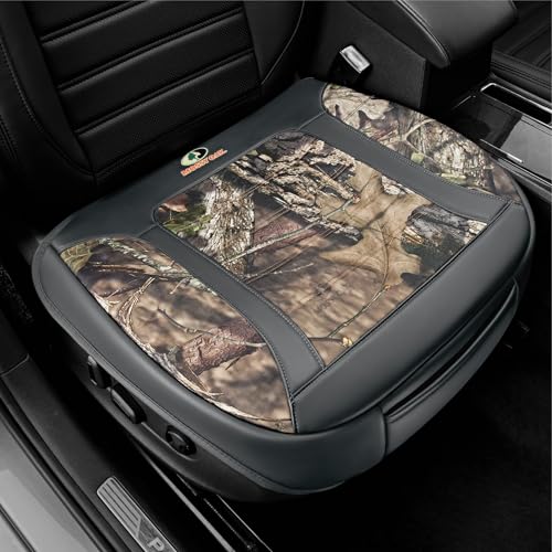 Mossy Oak Car Seat Cover, Luxury Faux Leather Front Bottom Seat Cushion Cover, Universal Anti-Slip with Wrap-Around Design and Storage Bags, Suitable for Most Vehicles - Gray Color 1 Piece - color: Gray