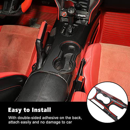RT-TCZ Carbon Fiber Center Console Gear Shift Panel Trim Cover Cup Holder Frame Interior Decoration Kit Accessories for Ford Mustang 2015-2022