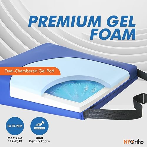 NYOrtho Wheelchair Gel Wedge Seat Cushions - Wedge-Shaped Gel-Foam Cushion for Wheelchairs, Office Chairs, Car Seats - Firm Foam Wedge with Quick Release Straps and Non-Slip Bottom - Made in USA - color: Gel Foam, size: 16 Width x 16 Depth