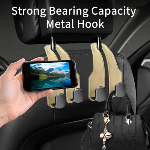 Car Seat Headrest Hooks for Purses and Bags, 4 Pack Bag Purse Holder for Car with Double Metal Hooks, Car Purse Hanger, Headrest Back Seat Handbags Hook Cute Hanging Accessories, Beige - color: Beige 4pcs