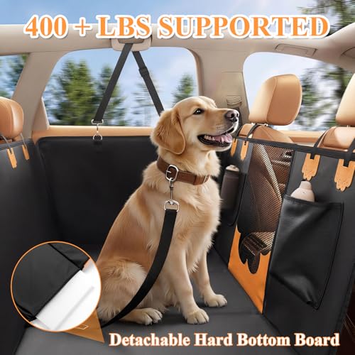 Hard Bottom Car Seat Back Cover for Dogs, Anti Scratch PU Leather Backseat Extender for Dogs, Waterproof Pet Car Hammock Supports 400 Lbs for Car, SUV, Small Truck