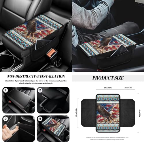 Wanyint Car Seat Covers Front Rear Full Set Steering Wheel Seat Belt Pads Coasters Waste Bin Armrest Pad Cup Holders Rearview Mirror Handbrake Cover Set, 14 Pack, Aztec Eagle American Flag - color: Aztec Eagle American Flag