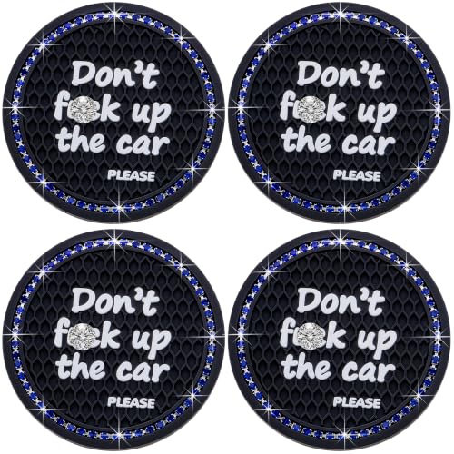 2PCS Bling Crystal Rhinestone Cup Holder Coaster – 2.75 Inch Anti-Slip Auto Insert Cup Coaster – Sparkling Interior Decor Accessories for Cars & Vehicles (Black & Blue) - color: Alphabet Black & Blue, size: 2 pcs