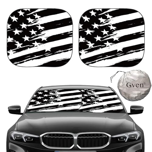 Gven Windshield Sun Shade for Car 2-Piece Foldable Sunshade for Front Windows, Blocks UV Rays, Automotive Interior Sun Protection Car Summer Accessories（US Flag,S） - color: US Flag, size: Standard