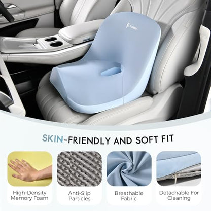 Car Seat Cushion and Lumbar Support Pillow, Larger Memory Foam Seat Cushion, Ergonomic L-Shaped Design Cushion for Back Pain Relief, Non-Slip Driving Cushion for Car, Office, Truck, Gifts for Mom-Blue