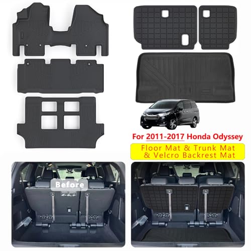 Floor Mats & Trunk Mats for 2011-2017 Honda Odyssey, TPE All Weather Protection 3 Rows Car Floor Liners with Cargo Liners Covering the backrest Accessories - size: 2011-17|For Honda Odyssey|Full Set