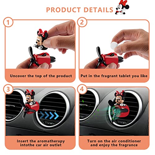 2Pcs Car Air Fresheners Cute Cartoon Mouse Pilot Men Women Car Perfume Rotating Propeller Automotive Air Outlet Fan Creative Diffuser Car Decoration (M.ickey+M.innie) - color: M.ickey+M.innie