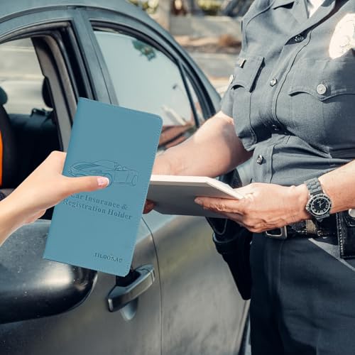 Car Registration & Insurance Card Holder Leather Auto Glove Box Organizer Document Wallet with Magnetic Shut - color: Blue-Upgraded
