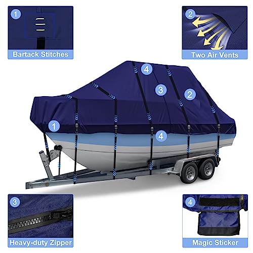 900D T Top Boat Cover -Heavy Duty Waterproof Trailerable Center Console Boat Cover fits for Beam Width Up to 106", Navy - color: navy, size: 18-20' Long (Beam Width Up to 102")