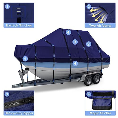 900D T Top Boat Cover -Heavy Duty Waterproof Trailerable Center Console Boat Cover fits for Beam Width Up to 106", Navy - color: navy, size: 18-20' Long (Beam Width Up to 102")