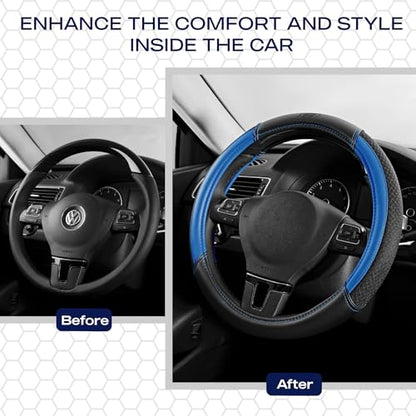 Skechers Air-Cooled Steering Wheel Cover,Air Cool Mesh Leather Car Steering Wheel Cover Universal Fit 14" 1/2-15" Car Wheel Protector for Men Women Fit Suvs,Vans,Sedans,Car,Trucks,Blue - color: BLue