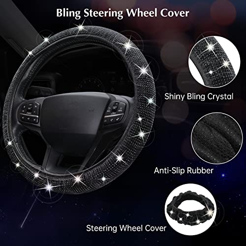 ARTILAURA 11 PCS Bling Car Accessories Set for Women Steering Wheel Covers Butterfly Hanging Seat Belt Cover Air Vent Clips Coasters Cute Glitter Diamond AUTO Accessories Kit (Black) - color: Black