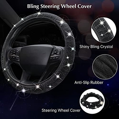 ARTILAURA 11 PCS Bling Car Accessories Set for Women Steering Wheel Covers Butterfly Hanging Seat Belt Cover Air Vent Clips Coasters Cute Glitter Diamond AUTO Accessories Kit (Black) - color: Black