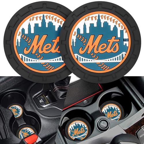 2PCS Car Cup Holder Coaster,Auto Cup Holder Insert Coaster for New York Mets Baseball Fans, Non-Slip Car Drink Holder Mat, Interior Accessories, NY Mets - color: For Met