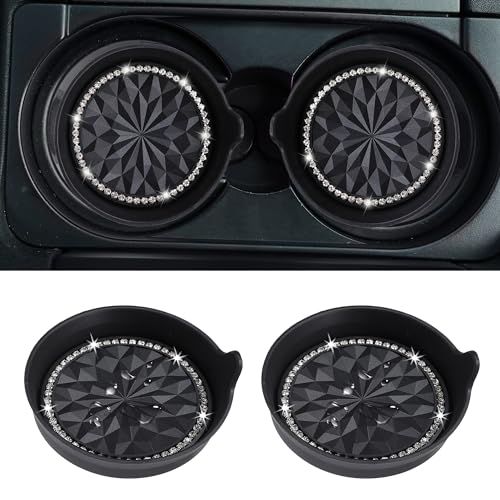 Car Cup Coaster Universal Non-Slip Cup Holders Bling Crystal Rhinestone Car Interior Accessories 2 Pack Black Flower - color: Black Flower, size: 2 Pack