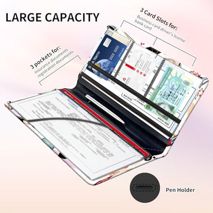 Premium Car Registration and Insurance Card Holder, Cute PU Leather Car Document Holder, Vehicle Glove Box Car Organizer with Magnetic Closure for Driver License, Cards Cosmetics Graffiti - color: Cosmetics Graffiti
