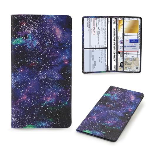 Leather Car Registration and Insurance Card Holder, Car Document Holder for Cards License with Magnetic Shut(Purple) - color: Purple