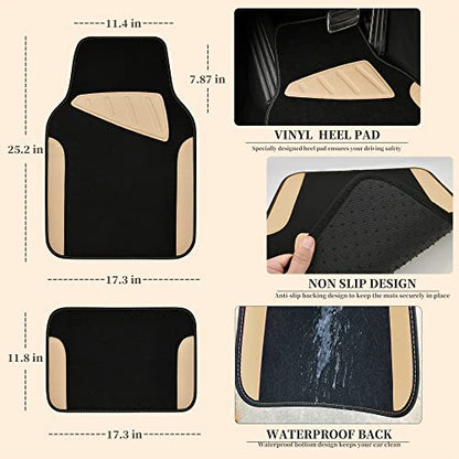 CAR PASS Waterproof Universal Fit Car Floor Mats, Car Mats Fit for SUV,Vans,sedans, Trucks,Set of 4pcs Car Carpet with Driver Heel Pad (Beige) - color: Beige