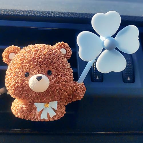 Cute Car Air Freshener Vent Clips, 3D Animal with Mini Fan Diffuser Vent Clip, Air Conditioning Decoration Car Accessories for Women and Men - color: Bear