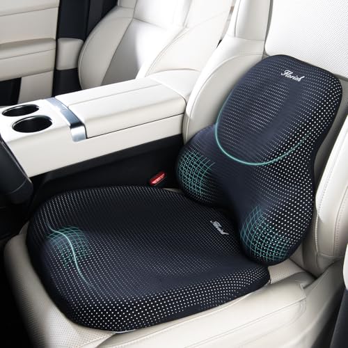 Car Seat Cushion and Lumbar Support Pillow for Office Chair Car, Ergonomic Memory Foam, Relieves Back Sciatica Pain, Pressure-Relieving Back Support for Car, Office Chair & Wheelchair – Black - color: Black, size: Seat Cushion&Lumbar Pillow
