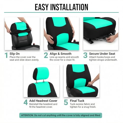 FH Group Bright Flat Cloth Full Set Automotive Seat Covers Front Set and Rear Solid Bench Mint Black Seat Covers w. Gift Universal Fit Interior Accessories for Cars Trucks and SUVs - color: Mint
