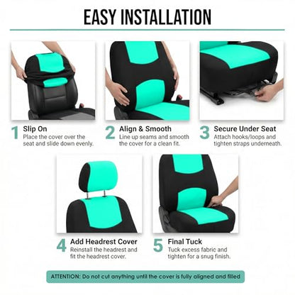 FH Group Car Seat Covers Full Set Cloth - Universal Fit Automotive Seat Covers, Low Back Front Seat Covers, Solid Back Seat Cover, Washable Car Seat Cover for SUV, Sedan and Van Mint - color: Mint, style: Seat Cover Full Set