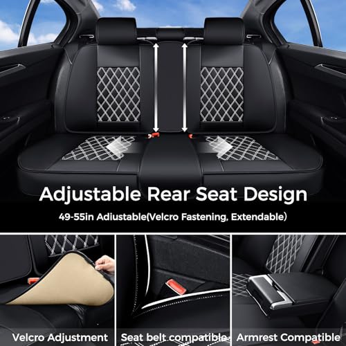 Huidasource Rear Bench Car Seat Covers, Waterproof Leather Back Seat Cushion Cover, Back Seat Cover Compatible Universal Fit for Most Cars Sedan SUV Pickup Truck (Back Row/Black&White) - color: 01R# Black&White, size: Back Seat Cover