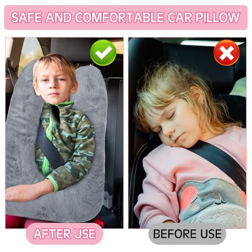 Barydat 2 Pcs Car Travel Pillow for the Back Seat 28 x 18 in Sleeping Reading Pillows for Long Distance Travel Car Cushion for Kids Adults Head and Body Support U Shaped Pad for Travel(Gray, Pink) - color: Gray, Pink