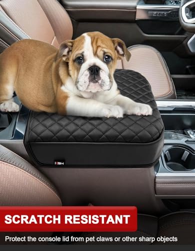 KBH Center Console Armrest Cover for 2023 2024 2025 2026 Ford F250 F350 F450 F550 Super Duty, Vinyl Leather Trim, Arm Rest Lid Cushion Protector, Anti-Scratch, Black (Fits Bucket Seat Console Only)