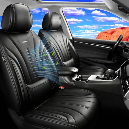 Fit HR-V Car Seat Covers (Full Set) for Select Honda HRV 2016-2026 LX/EX/EXL/Sport, Premium Full Coverage Leather, Airbag Compatible, Breathable Waterproof & All Weather Seat Protector, Black