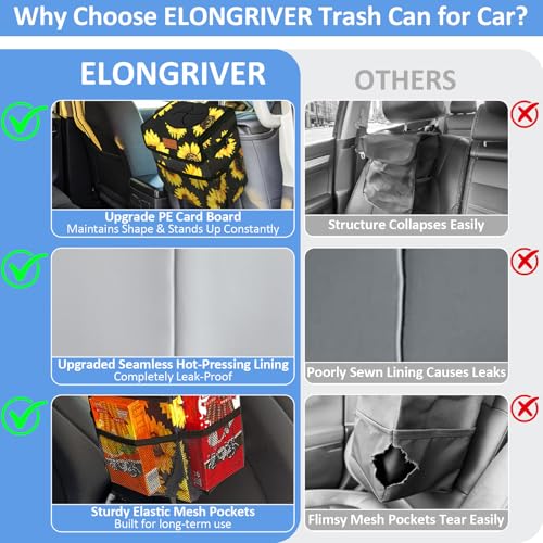 ELONGRIVER Car Trash Can Bin for Back Seat Leak Proof, Cute Car Trash Bag Hanging, Vehicle Trash Can for SUV Truck Van, Automotive Garbage Cans Front Seat Sunflower Floral - color: Sunflower, size: 2 Gallons