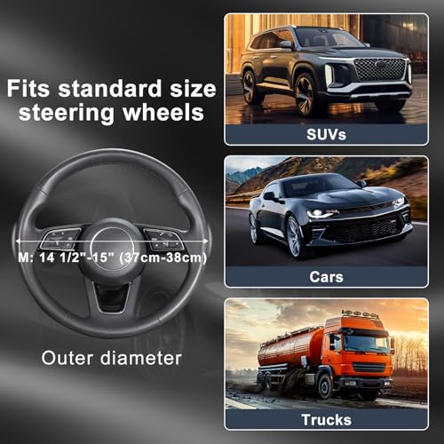 15 inch Microfiber Suede Car Steering Wheel Cover, Universal Anti-Slip Grip Protector for SUV Truck, Black